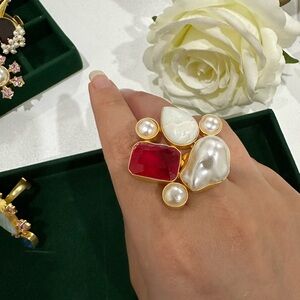Elegant Gold and Red Statement Ring